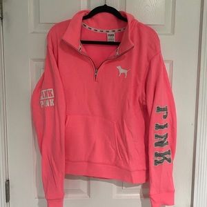 PINK Half Zip Sweatshirt with Pocket